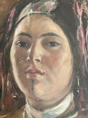 Peinture Huile Sur Toile Portrait Orientaliste XIXe Orientalisme Femme Ancien