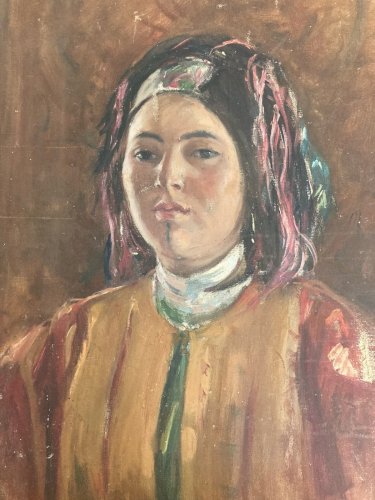 Peinture Huile Sur Toile Portrait Orientaliste XIXe Orientalisme Femme Ancien