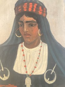 Oil Painting on Canvas Orientalist Portrait 19th Century Orientalism Woman Brooch