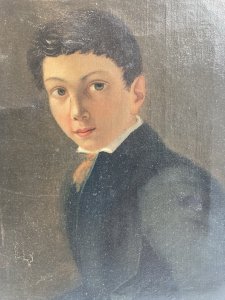 Oil Painting on Canvas Portrait 19th Century Child Restoration Antique Art Hst 1850