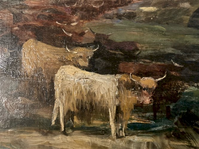 Peinture Huile Sur Toile XIXe Troupeau Vaches Vache École Anglaise