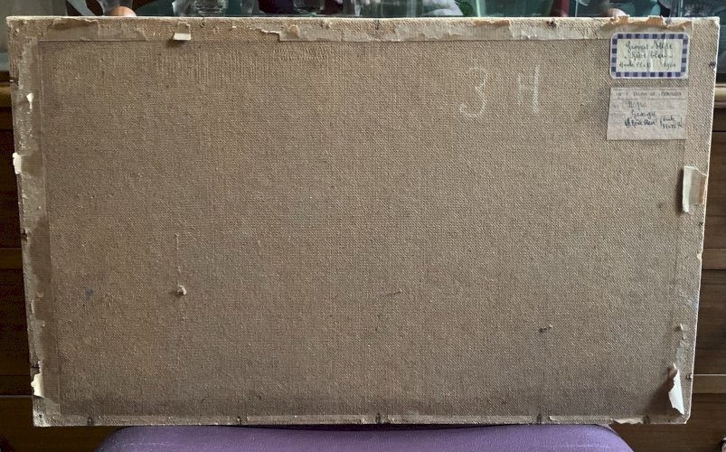 Peinture huile symbolisme rêve bleu par Georges Negre salon de Levallois 1966