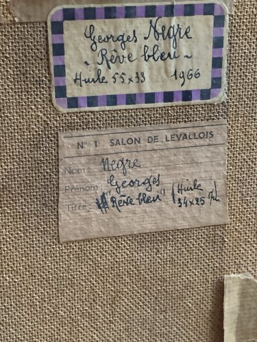 Peinture huile symbolisme rêve bleu par Georges Negre salon de Levallois 1966