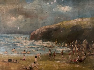 Oil Painting Canvas 1920 Sea Ocean Beach Ancient Old Expressionism