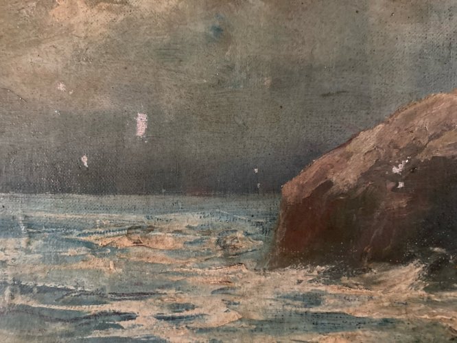 Peinture Huile Toile 1920 Mer Ocean Plage Painting Ancien Old Expressionnisme