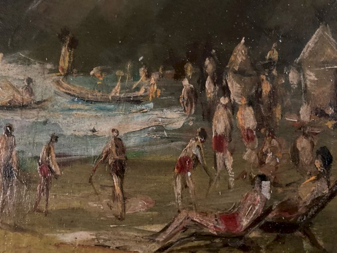 Peinture Huile Toile 1920 Mer Ocean Plage Painting Ancien Old Expressionnisme