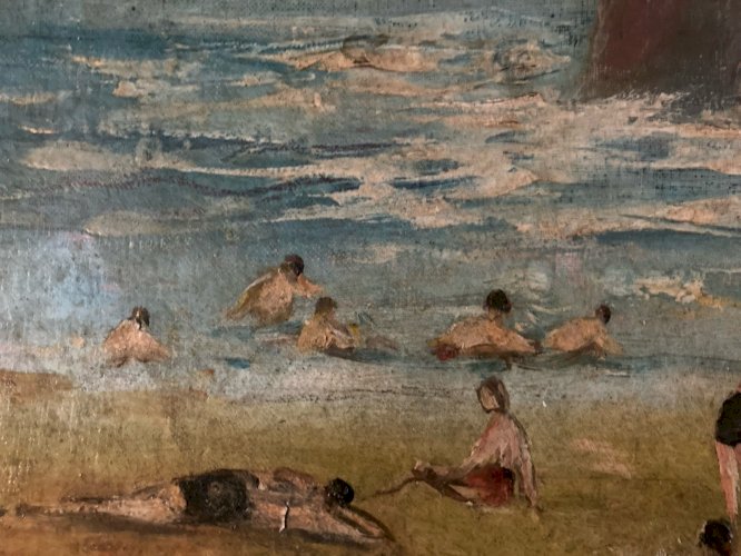 Peinture Huile Toile 1920 Mer Ocean Plage Painting Ancien Old Expressionnisme