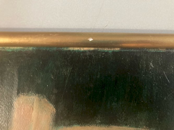 Peinture Huile Toile 1970 nature morte Cidre Pomme Calvados Art Fruit Lormier