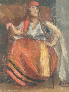 Oil painting canvas woman portrait Italian Italy 1900 Expressionist