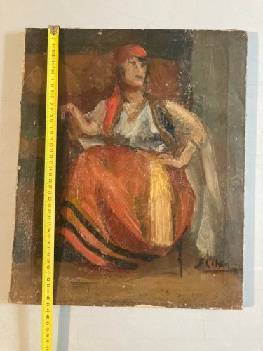 Peinture Huile Toile femme portrait Italienne Italie 1900 Expressionniste