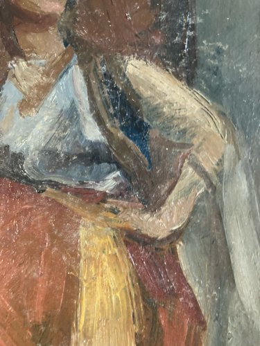 Peinture Huile Toile femme portrait Italienne Italie 1900 Expressionniste