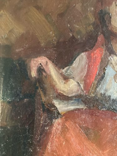 Peinture Huile Toile femme portrait Italienne Italie 1900 Expressionniste
