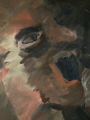 Peinture Huile Toile Mizonie portrait Expressionnisme 1970 Expressionniste