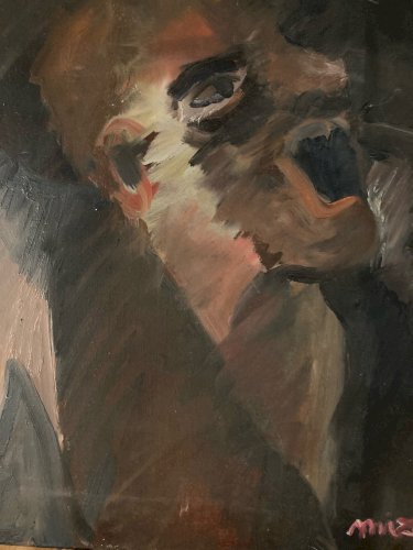 Peinture Huile Toile Mizonie portrait Expressionnisme 1970 Expressionniste