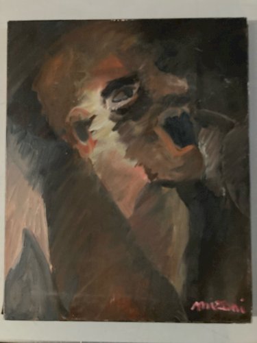 Peinture Huile Toile Mizonie portrait Expressionnisme 1970 Expressionniste