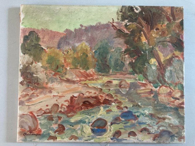 Peinture Huile Toile Paysage 1930 Expressionniste Olaf Christiansen (1901-1990)