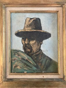 Peinture Huile Toile portrait Homme Au Chapeau A Identifier 1900 Ancien