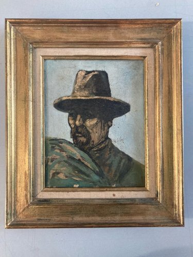 Peinture Huile Toile portrait Homme Au Chapeau A Identifier 1900 Ancien