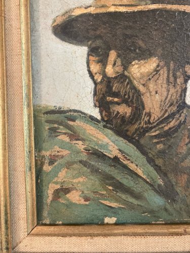 Peinture Huile Toile portrait Homme Au Chapeau A Identifier 1900 Ancien