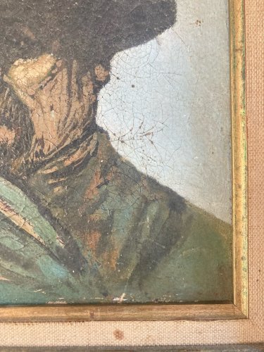 Peinture Huile Toile portrait Homme Au Chapeau A Identifier 1900 Ancien
