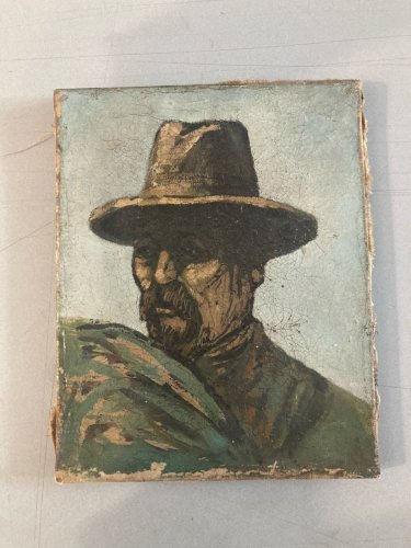 Peinture Huile Toile portrait Homme Au Chapeau A Identifier 1900 Ancien