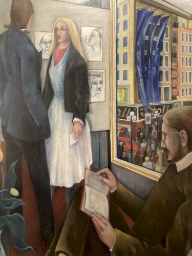 Peinture Huile Toile portrait homme Ecole Américaine EW À Identifier 1981