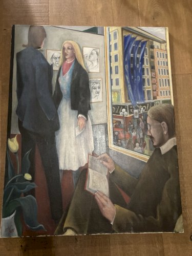 Peinture Huile Toile portrait homme Ecole Américaine EW À Identifier 1981