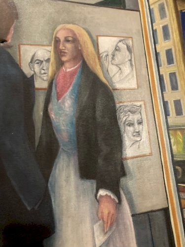 Peinture Huile Toile portrait homme Ecole Américaine EW À Identifier 1981