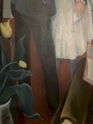 Peinture Huile Toile portrait homme Ecole Américaine EW À Identifier 1981