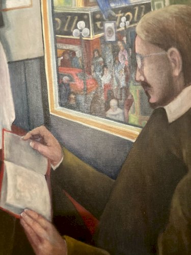 Peinture Huile Toile portrait homme Ecole Américaine EW À Identifier 1981