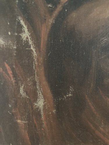 Peinture Huile Toile portrait Homme Enfer Purgatoire Flamme Feu 1900 Art