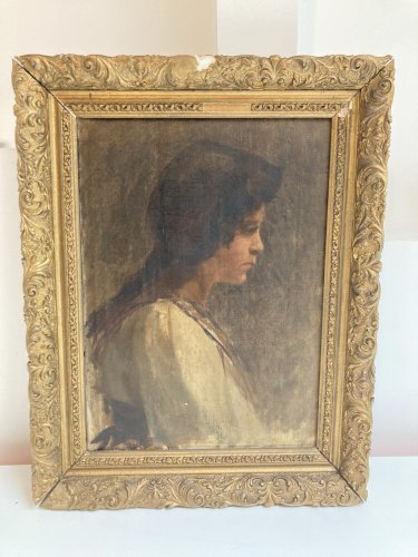 Peinture Huile Toile Portrait Profil XIXe Romantisme Femme Ancien À Identifier