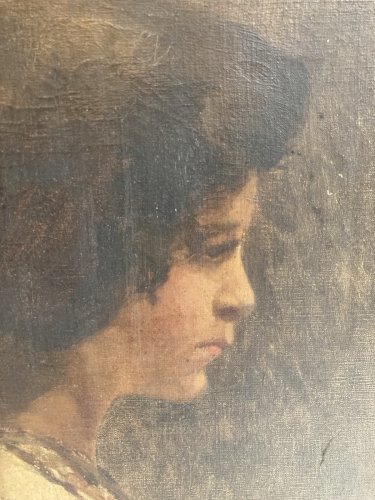 Peinture Huile Toile Portrait Profil XIXe Romantisme Femme Ancien À Identifier