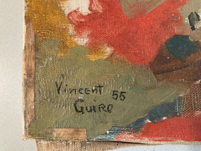 Peinture Huile Toile portrait Vincent Guiro Expressionnisme 1955 Art