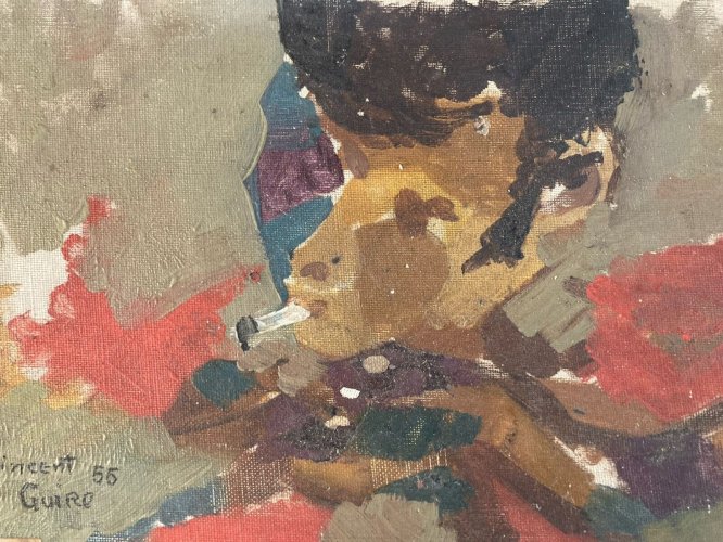 Peinture Huile Toile portrait Vincent Guiro Expressionnisme 1955 Art