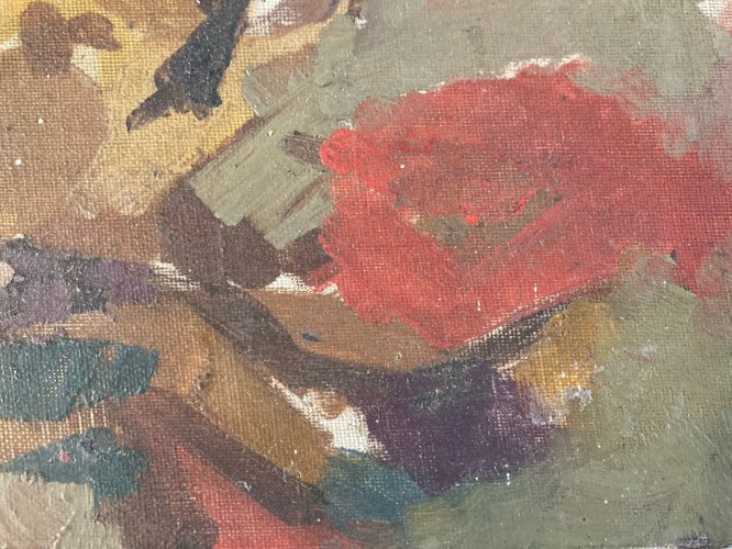 Peinture Huile Toile portrait Vincent Guiro Expressionnisme 1955 Art