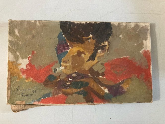 Peinture Huile Toile portrait Vincent Guiro Expressionnisme 1955 Art