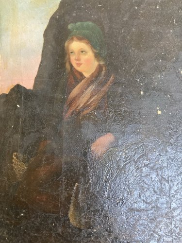 Peinture Huile Toile Portrait XIXe Femme Pelle Art 1850 A Identifier Old