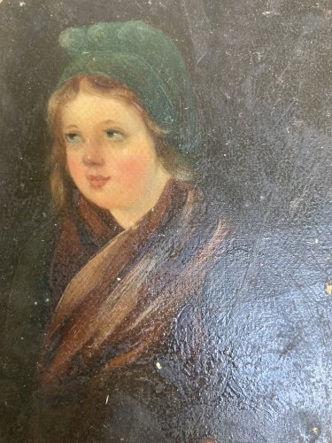 Peinture Huile Toile Portrait XIXe Femme Pelle Art 1850 A Identifier Old