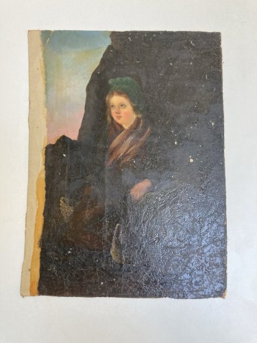 Peinture Huile Toile Portrait XIXe Femme Pelle Art 1850 A Identifier Old