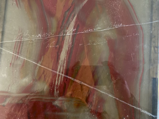 Peinture Huile Verre Signé À Identifier 1969 abstrait abstraction Ancien