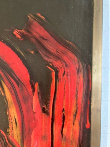 Peinture Huile Verre Signé À Identifier 1969 abstrait abstraction Ancien