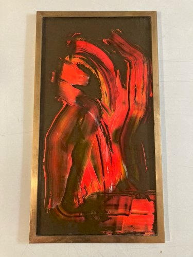 Peinture Huile Verre Signé À Identifier 1969 abstrait abstraction Ancien