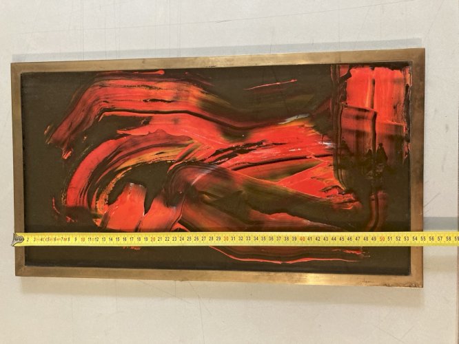 Peinture Huile Verre Signé À Identifier 1969 abstrait abstraction Ancien