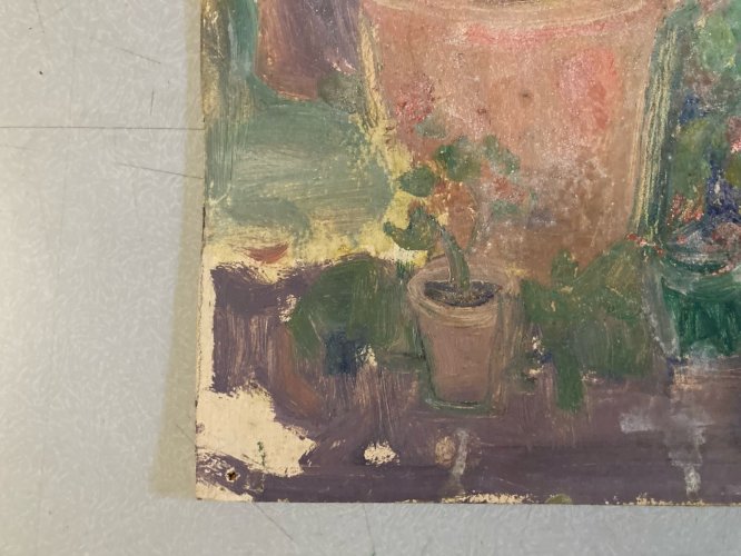 Peinture Huile XX Carton 1920 Impressionniste Jardin Fleur Fleurs Painting