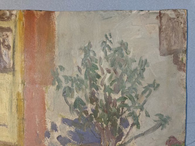 Peinture Huile XX Carton 1920 Impressionniste Jardin Fleur Fleurs Painting