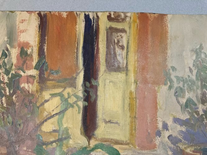 Peinture Huile XX Carton 1920 Impressionniste Jardin Fleur Fleurs Painting