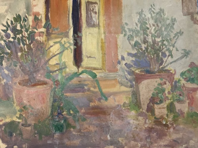 Peinture Huile XX Carton 1920 Impressionniste Jardin Fleur Fleurs Painting