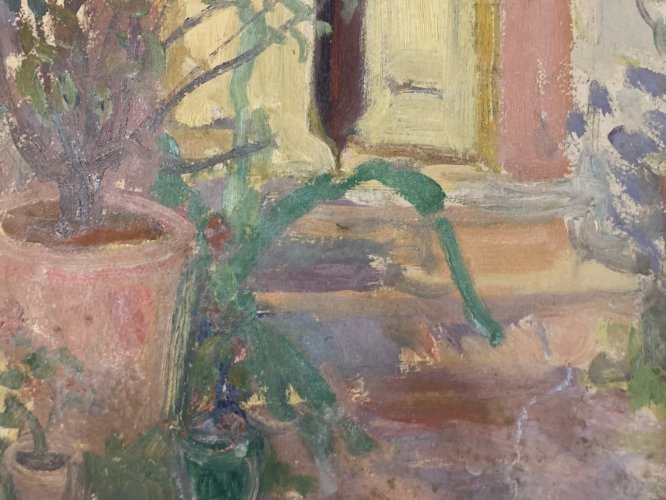Peinture Huile XX Carton 1920 Impressionniste Jardin Fleur Fleurs Painting