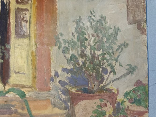 Peinture Huile XX Carton 1920 Impressionniste Jardin Fleur Fleurs Painting